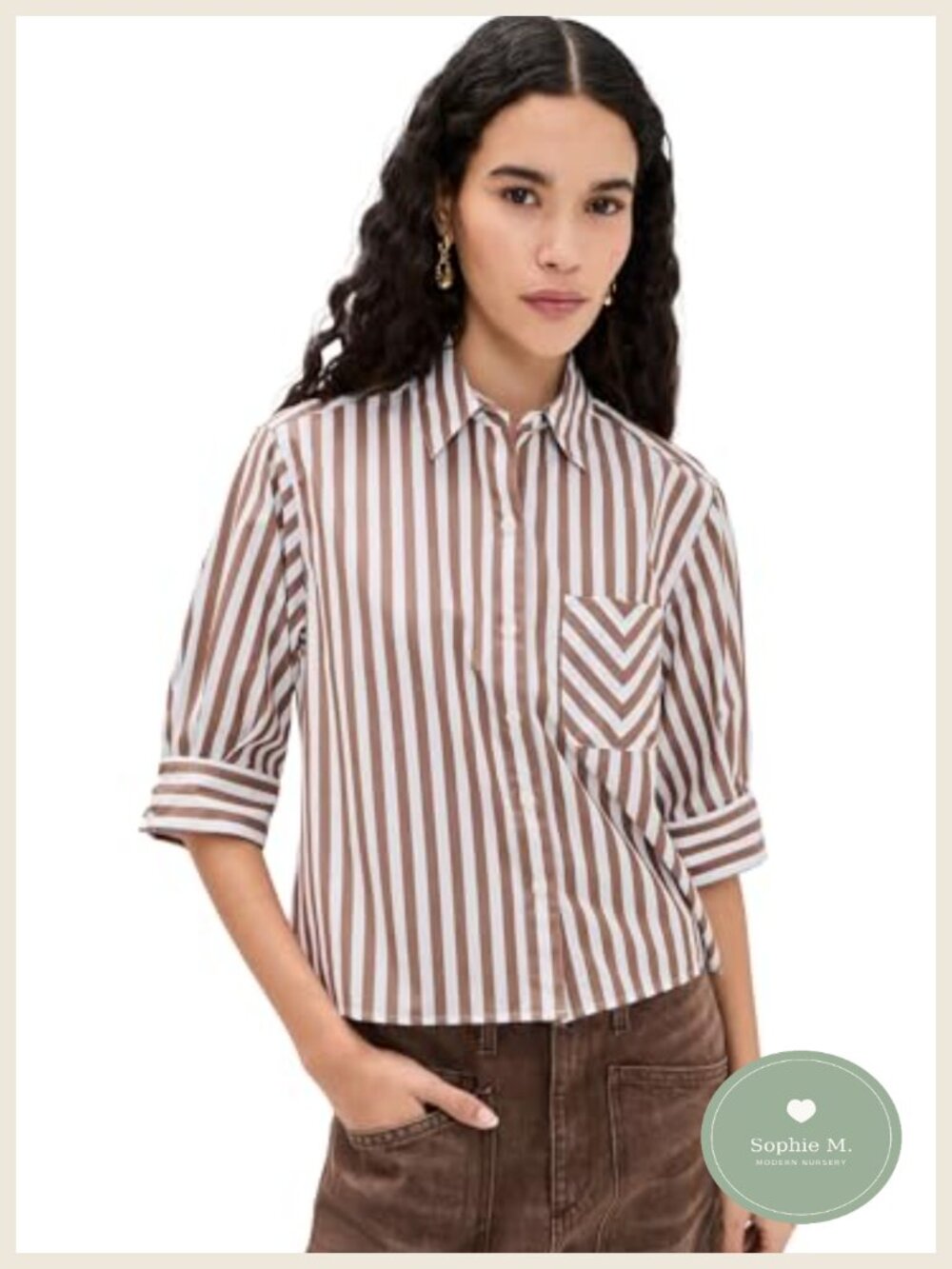 Women's Cotton Stripe Poplin Button Down Shirt Long Sleeve